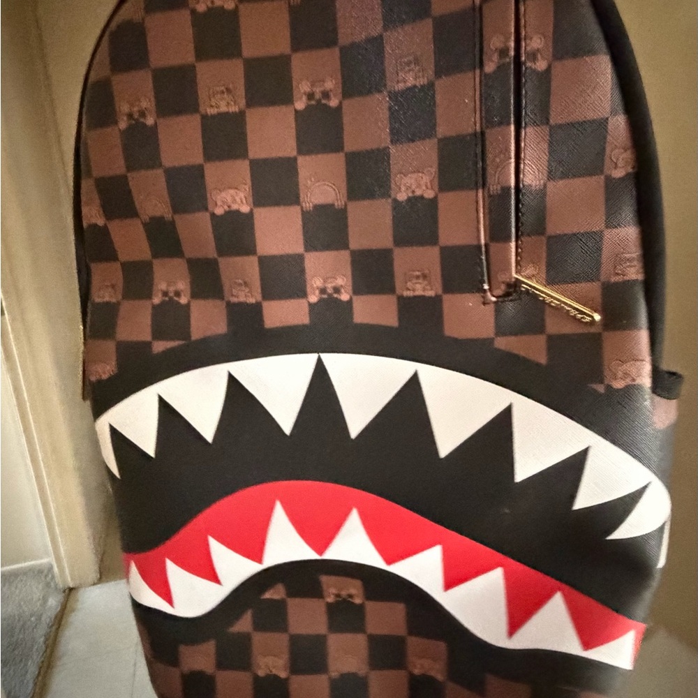 Sprayground Brown and Black Shark Mouth Backpack